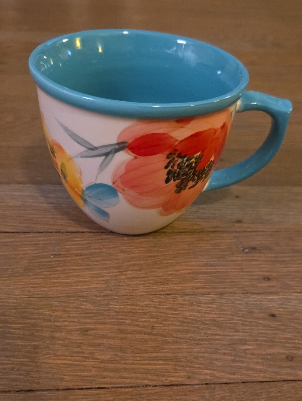 The Pioneer Woman Vintage Bloom Floral Mug w/ Turquoise Rim & Handle 16oz